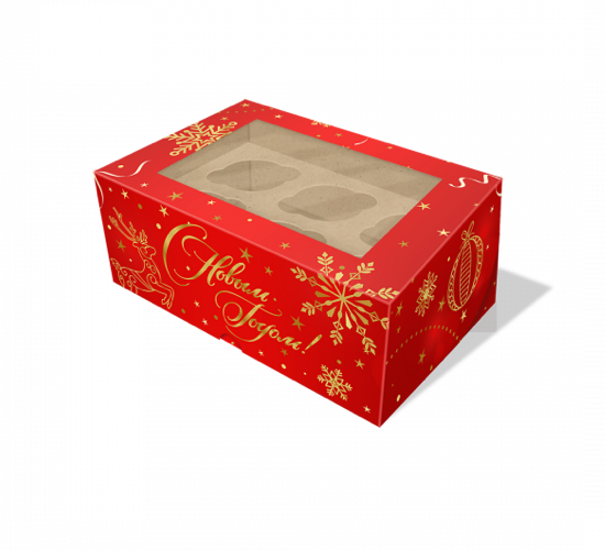 Изображение Коробка на  6 капкейков, Рождественский подарок